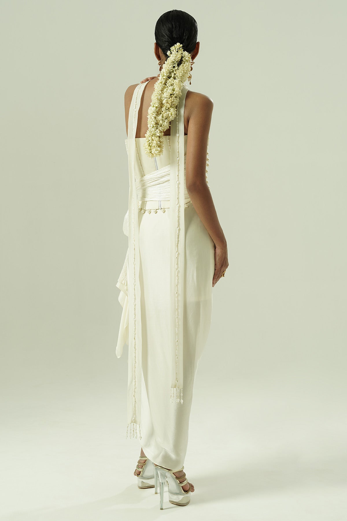 Ivory Beads Draped Co-ord Set