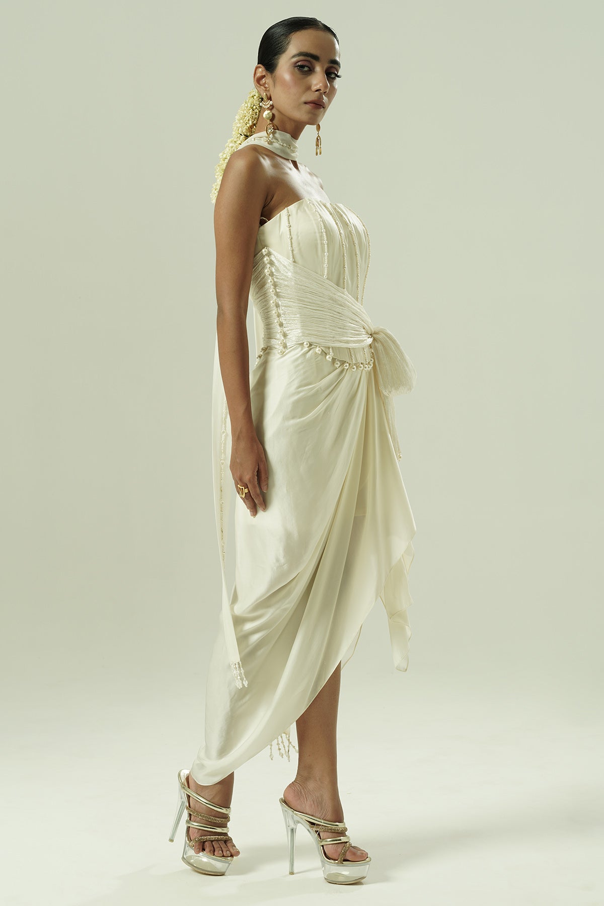 Ivory Beads Draped Co-ord Set