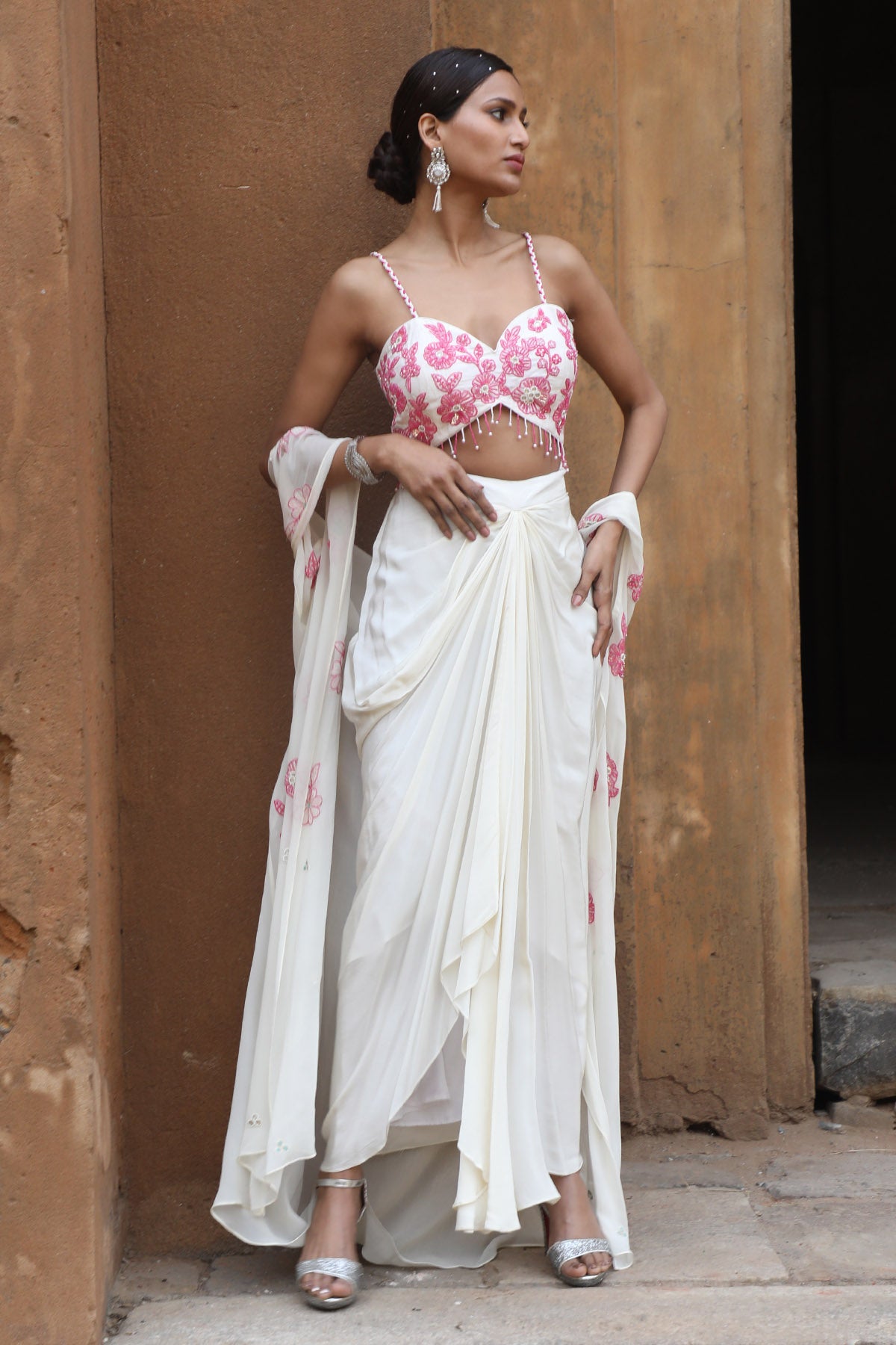 Ivory Beads Embroidered Cape Set