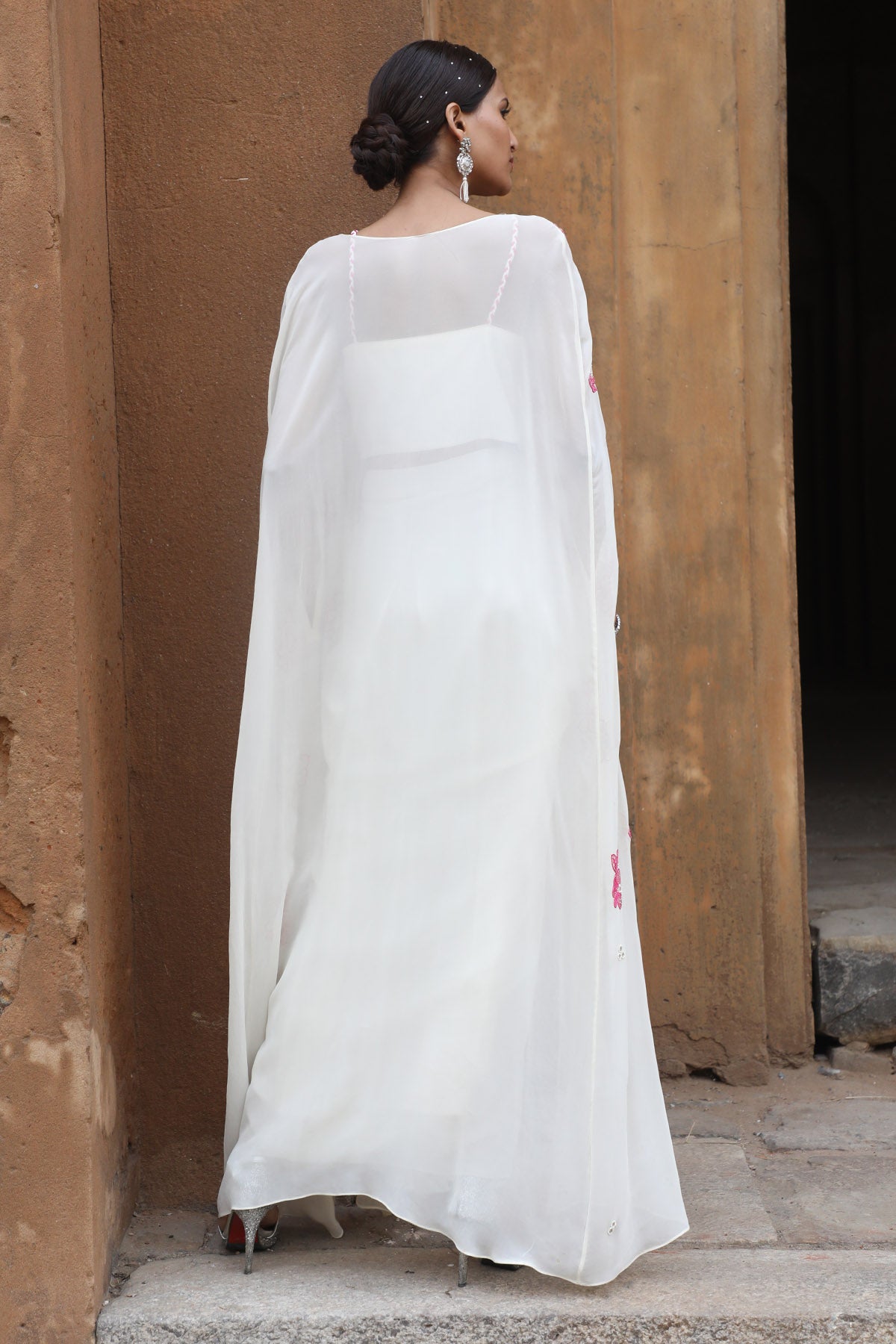 Ivory Beads Embroidered Cape Set