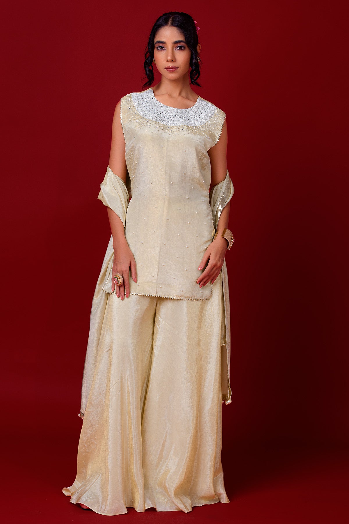 Ivory Beads Shimmer Kurta Set