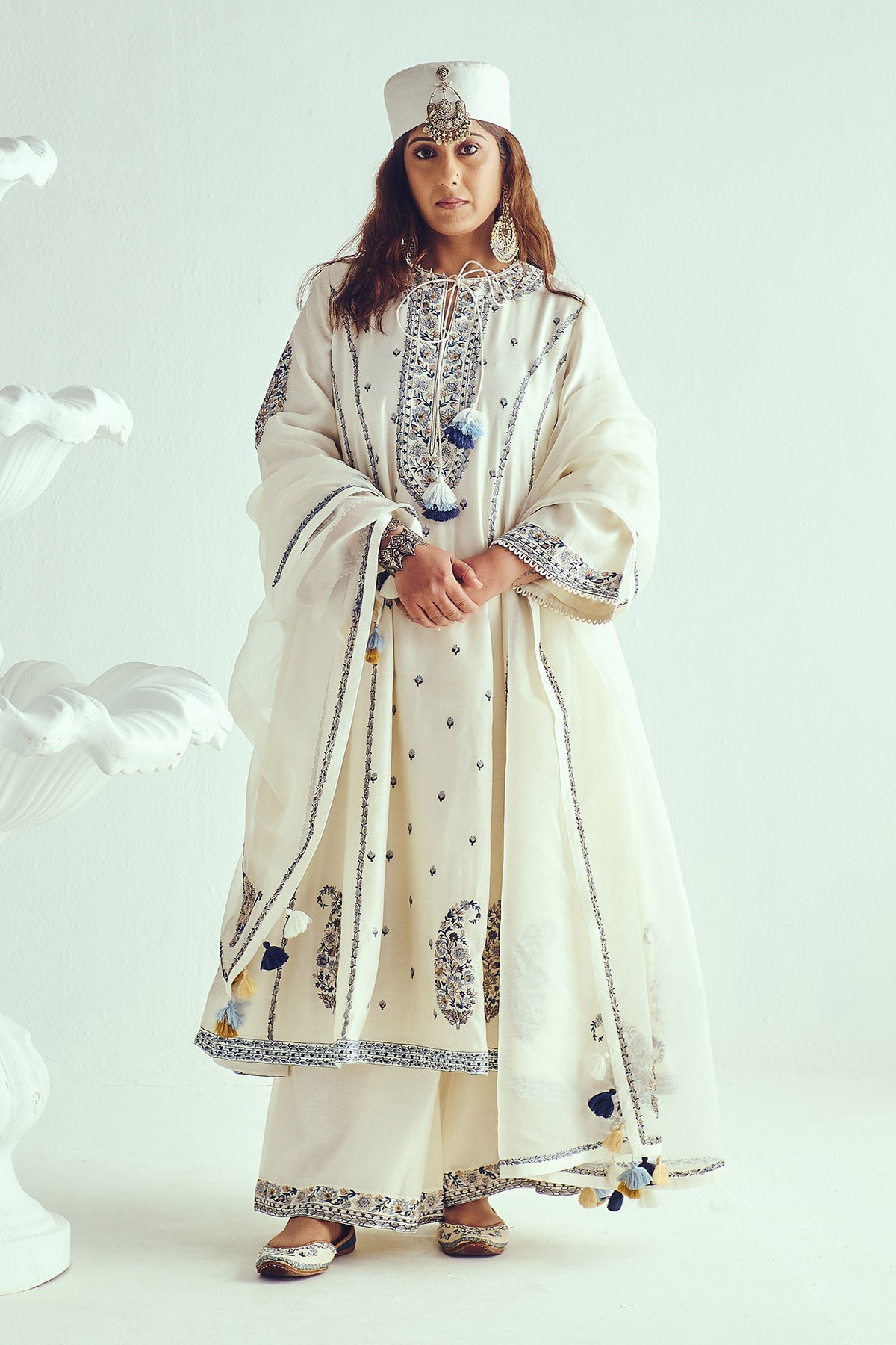 Buy Ivory Beads Work Anarkali Set by WABI SABI for Women online at ScrollnShops