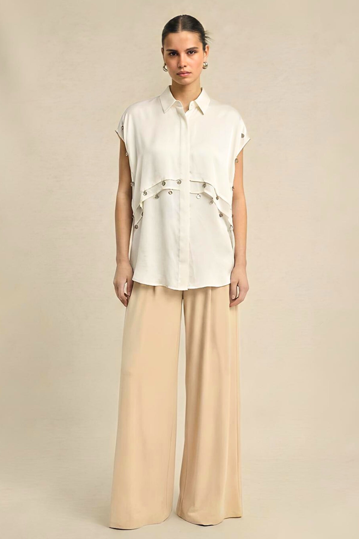 Buy Ivory Bemberg Coin Flap Shirt for women by Neora online available at scrollnshops