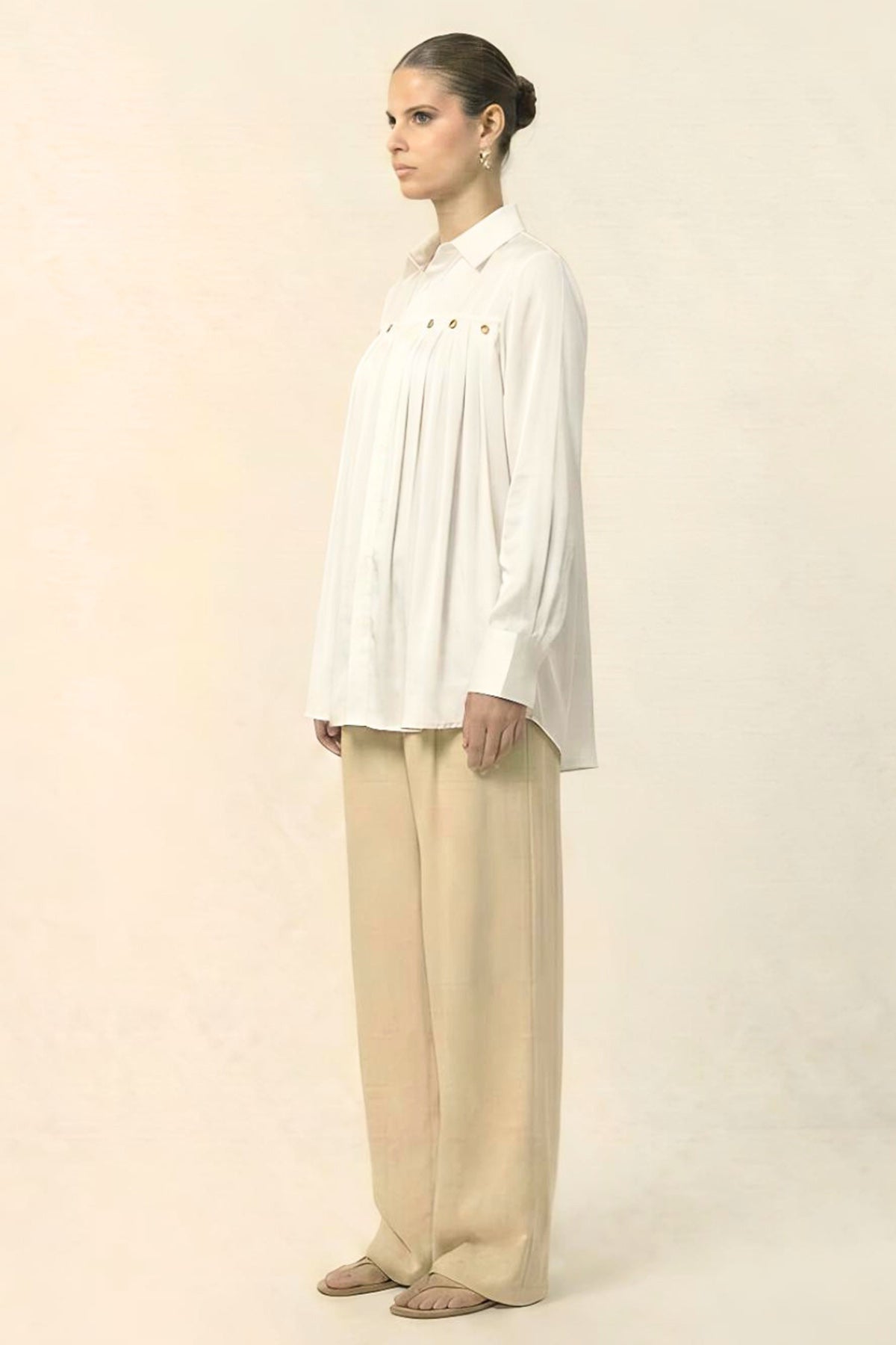 Ivory Bemberg Silk Pleat Shirt