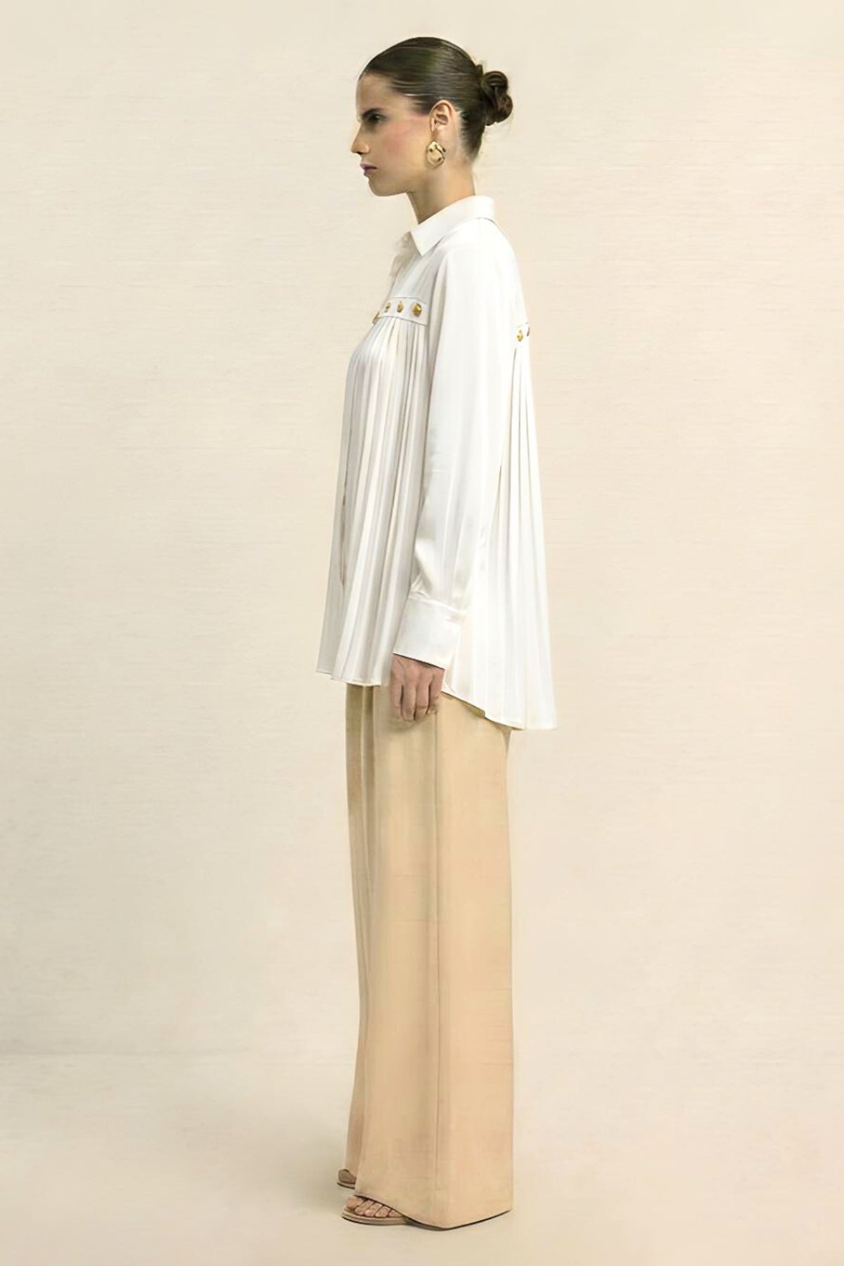 Ivory Bemberg Silk Pleat Shirt