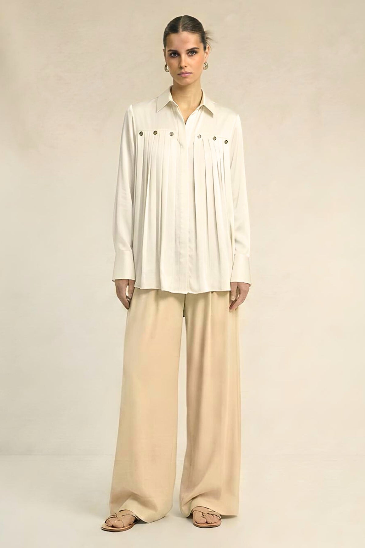 Buy Ivory Bemberg Silk Pleat Shirt for women by Neora online available at scrollnshops