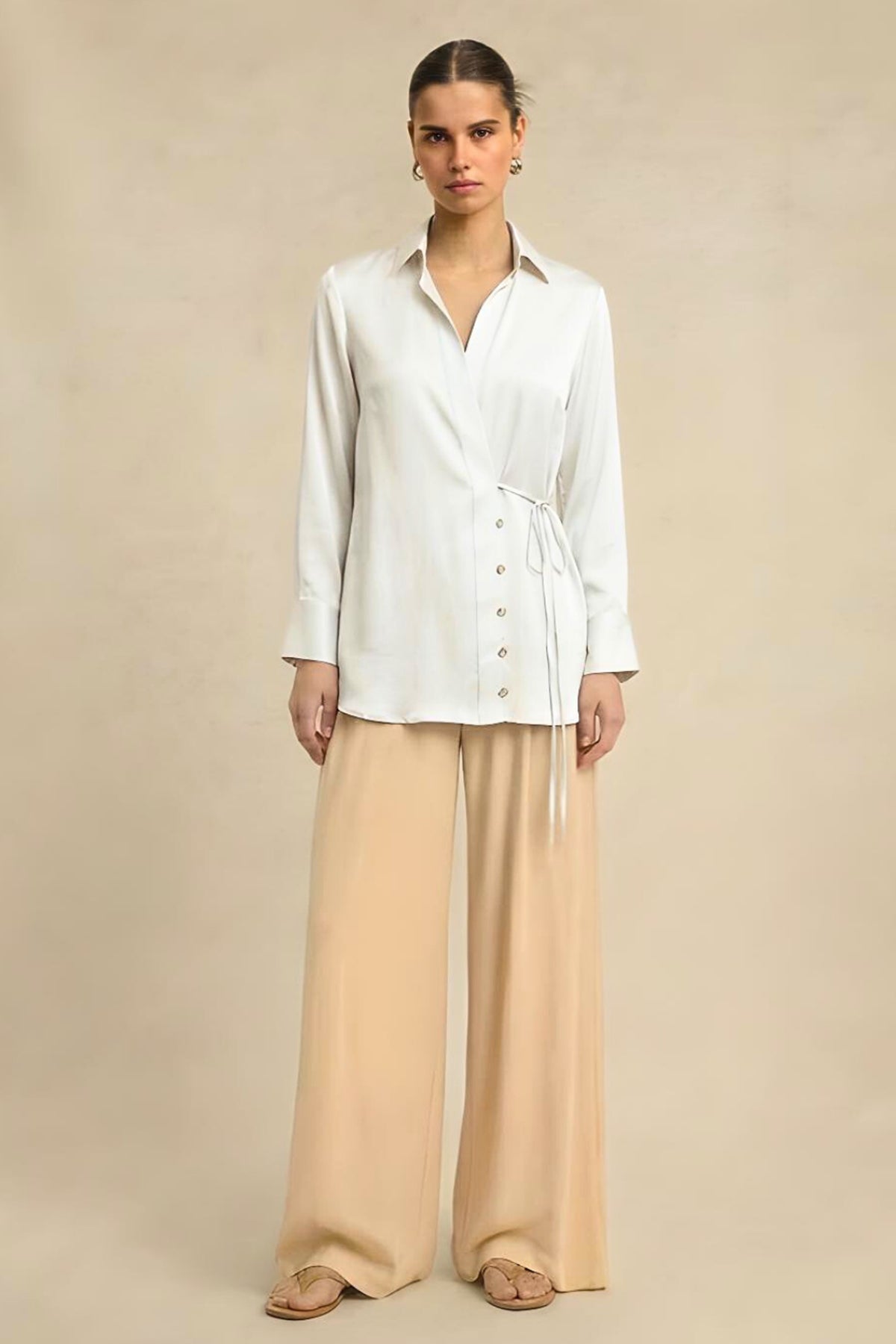 Buy Ivory Bemberg Silk Wrap Shirt for women by Neora online available at scrollnshops