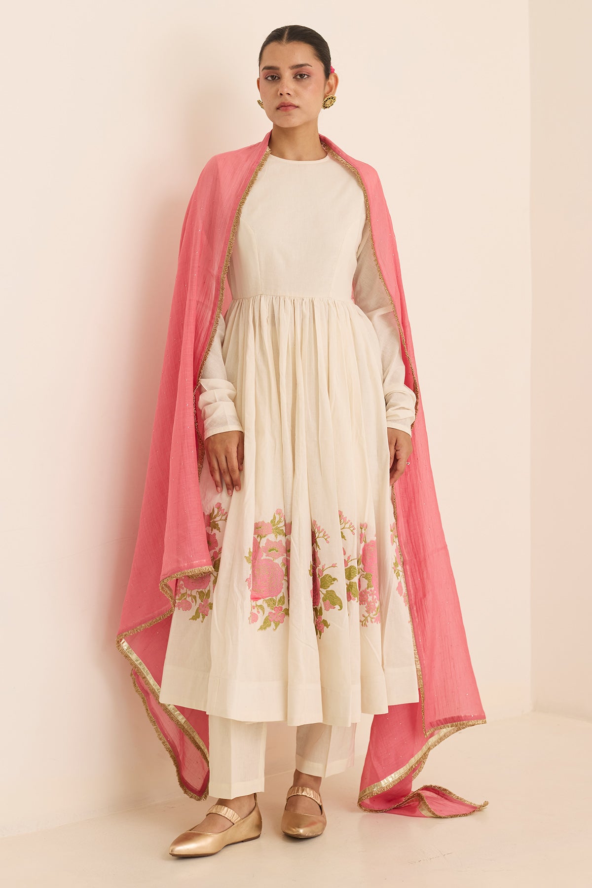 Ivory Block Print Anarkali Set
