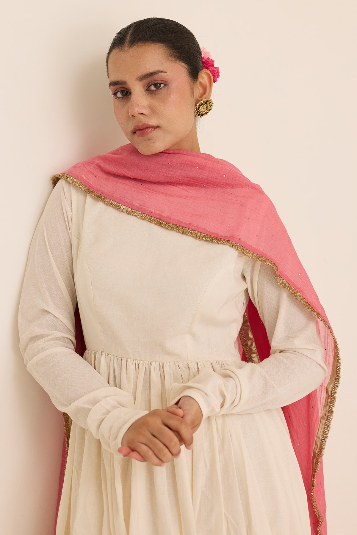 Ivory Block Print Anarkali Set