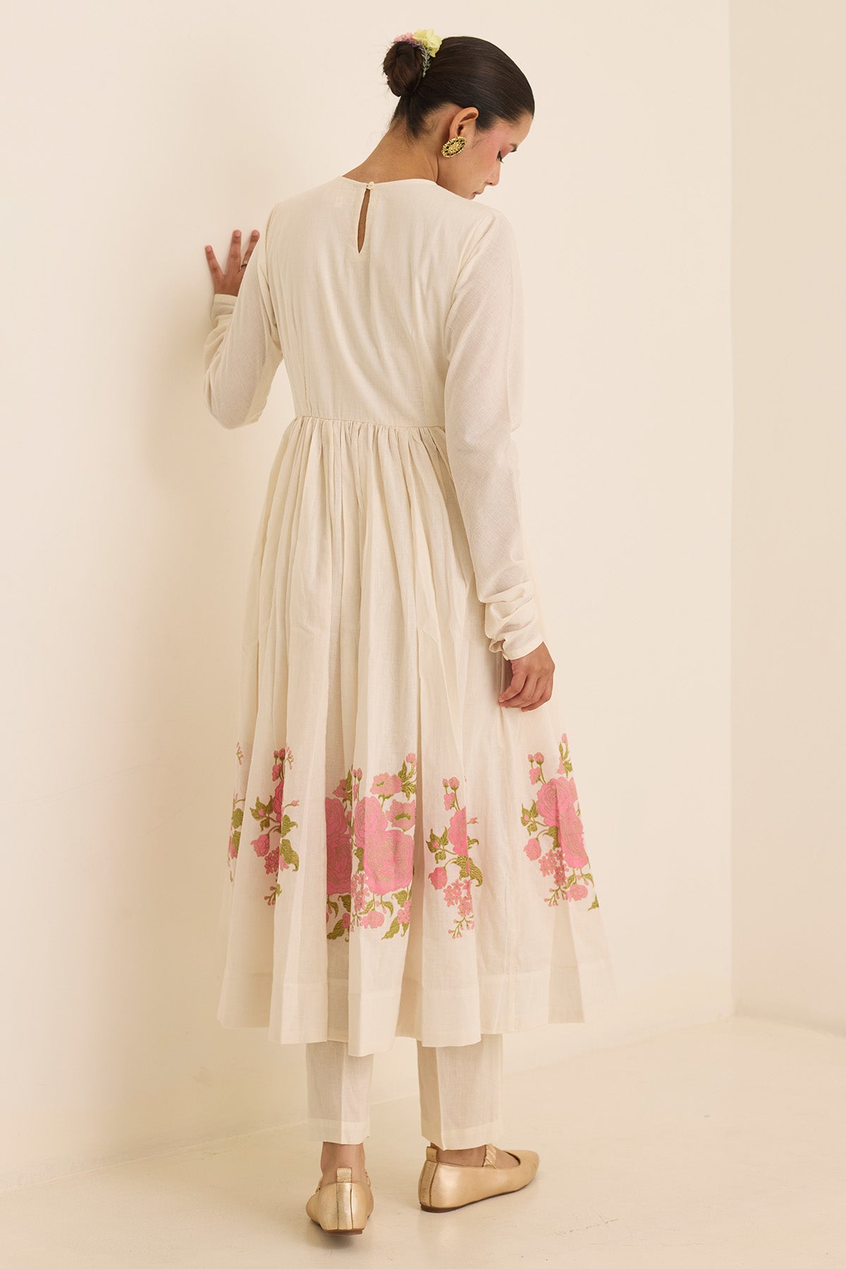 Ivory Block Print Anarkali Set