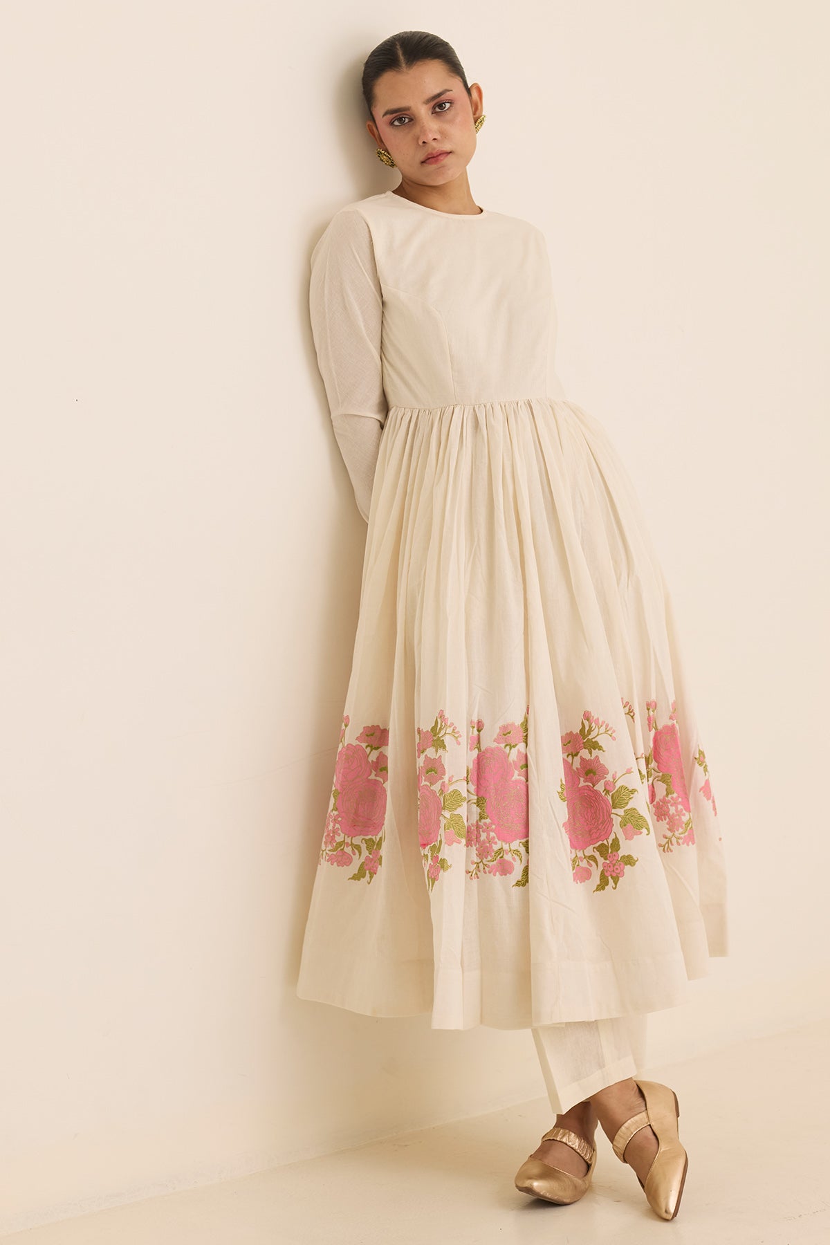 Ivory Block Print Anarkali Set