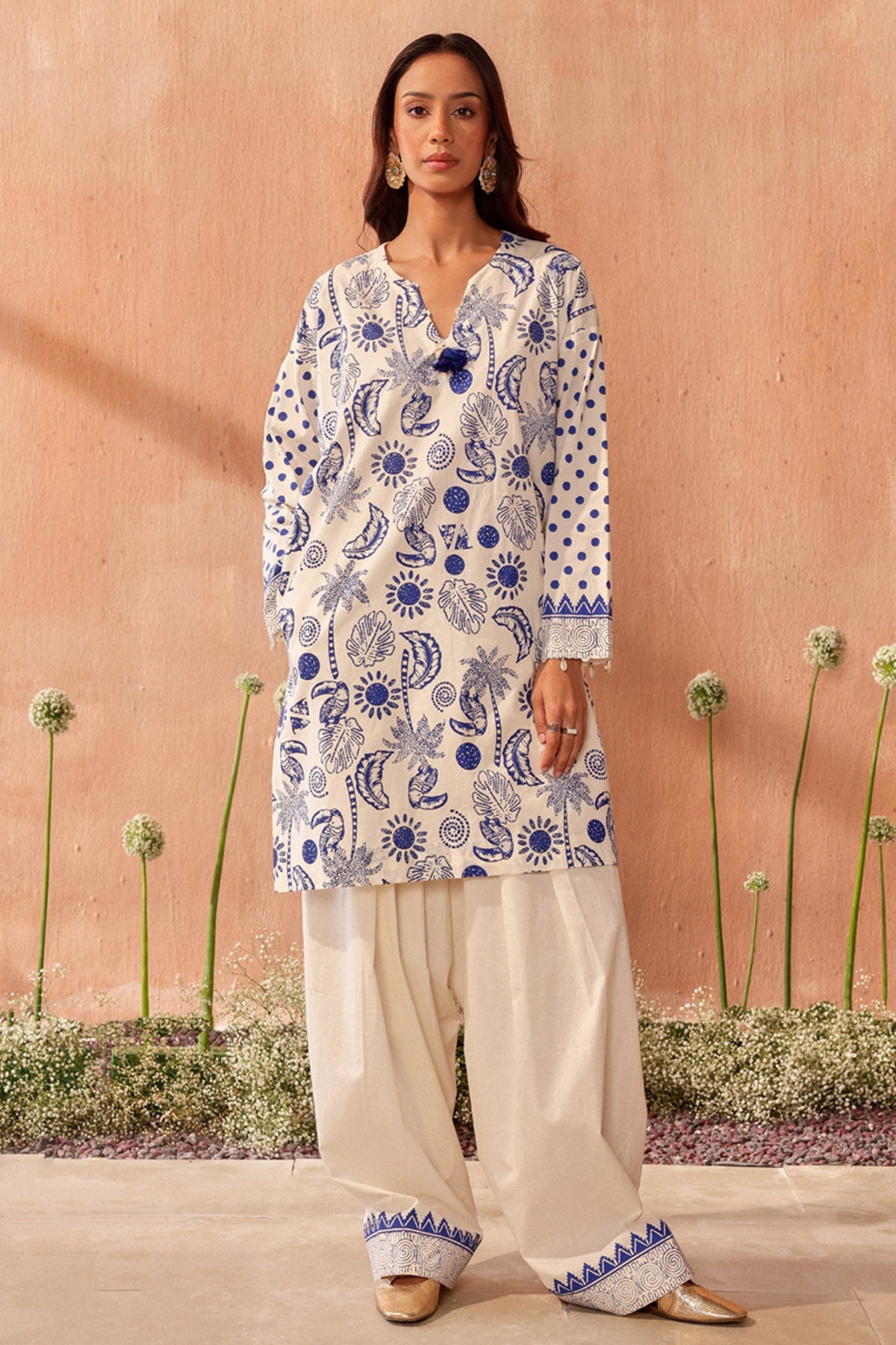 Buy Ivory Block Print Kurta & Pants by Seema Nanda for women online at ScrollnShops