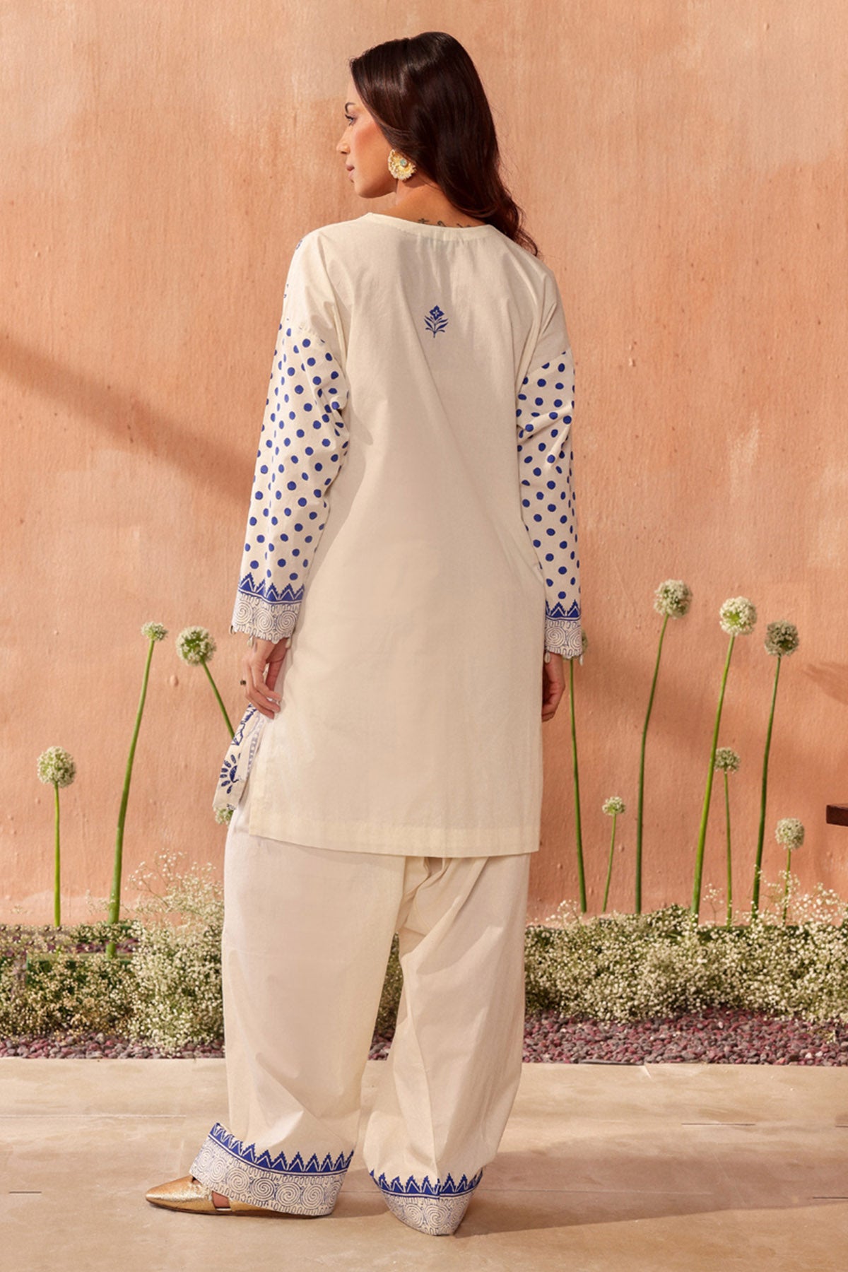 Ivory Block Print Kurta & Pants