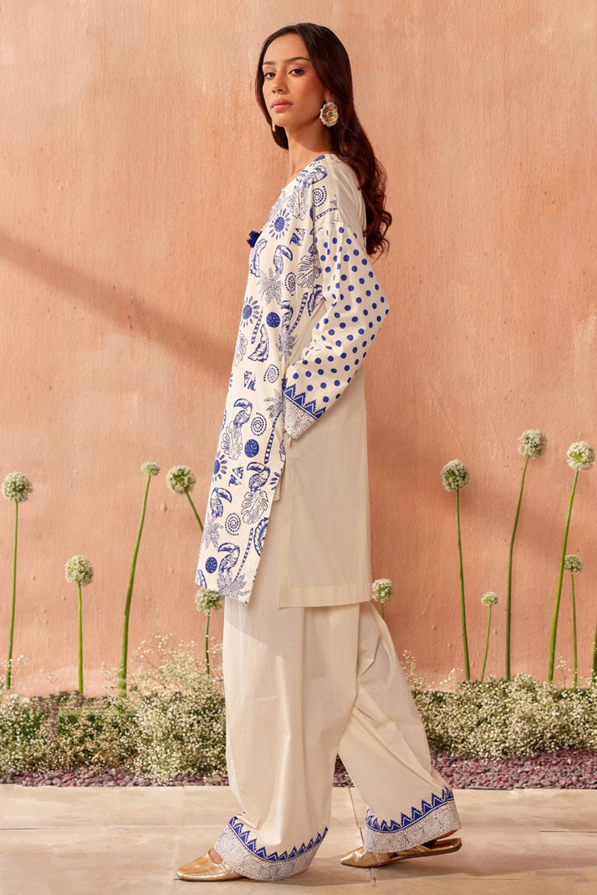 Ivory Block Print Kurta & Pants
