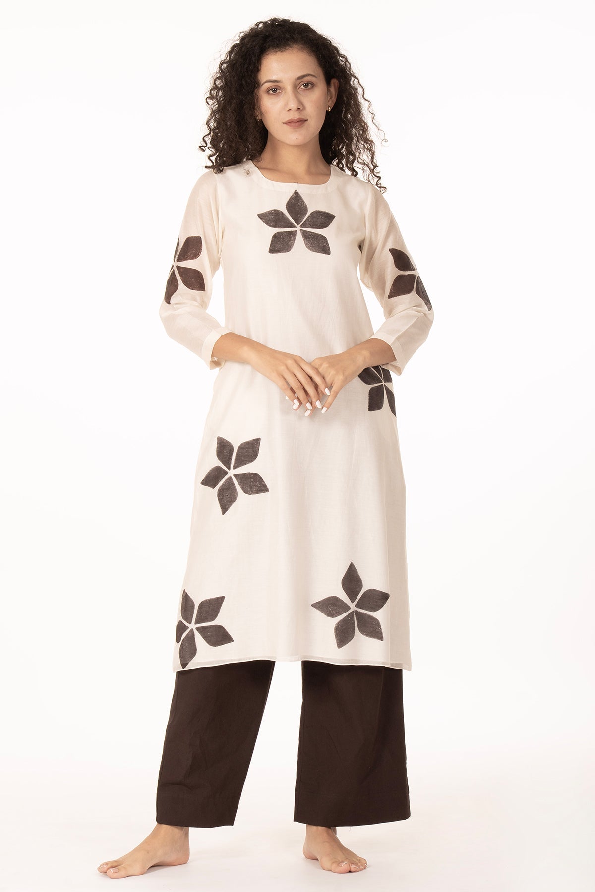 Buy Ivory Bloom Chanderi Kurta Pant for women by Khat Clothing online available at scrollnshops