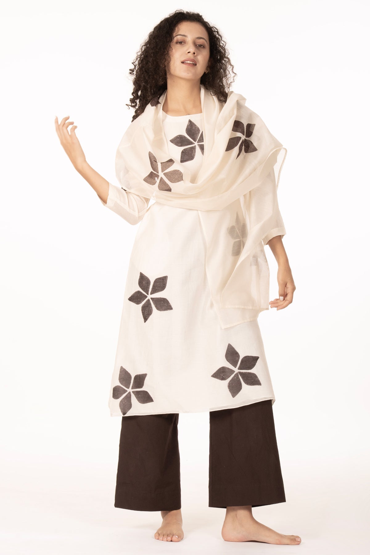 Buy Ivory Bloom Chanderi Kurta Set for women by Khat Clothing online available at scrollnshops