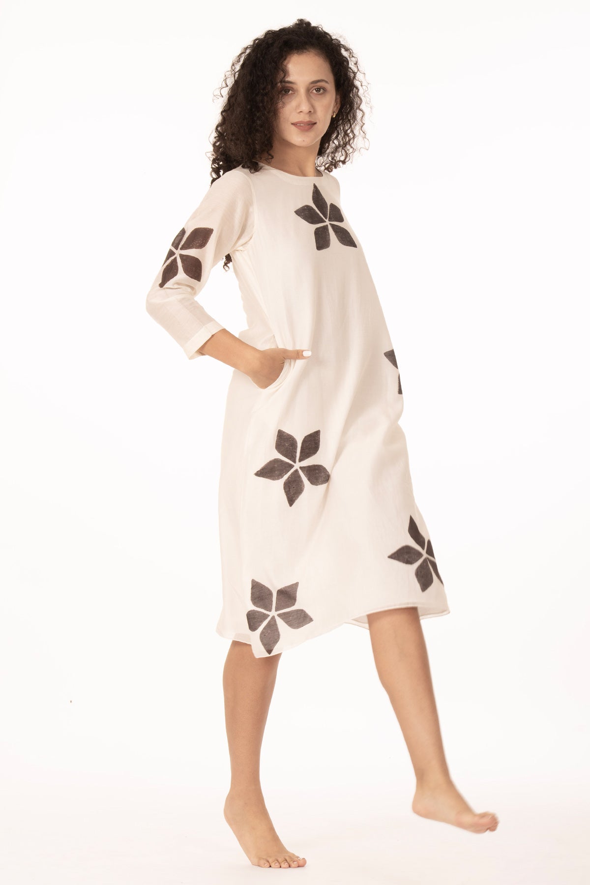 Ivory Bloom Chanderi Midi Dress