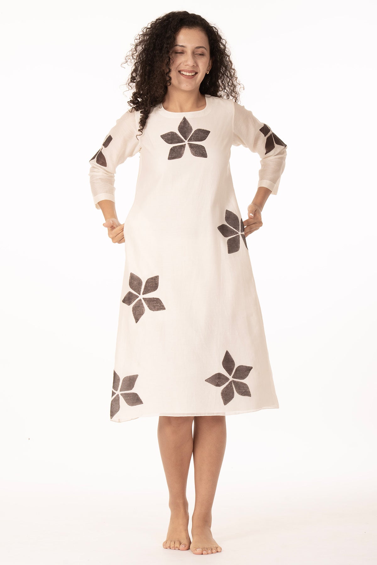 Ivory Bloom Chanderi Midi Dress