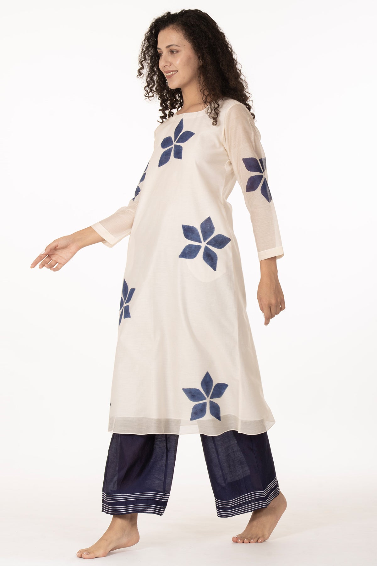 Ivory Blue Chanderi Kurta Pants