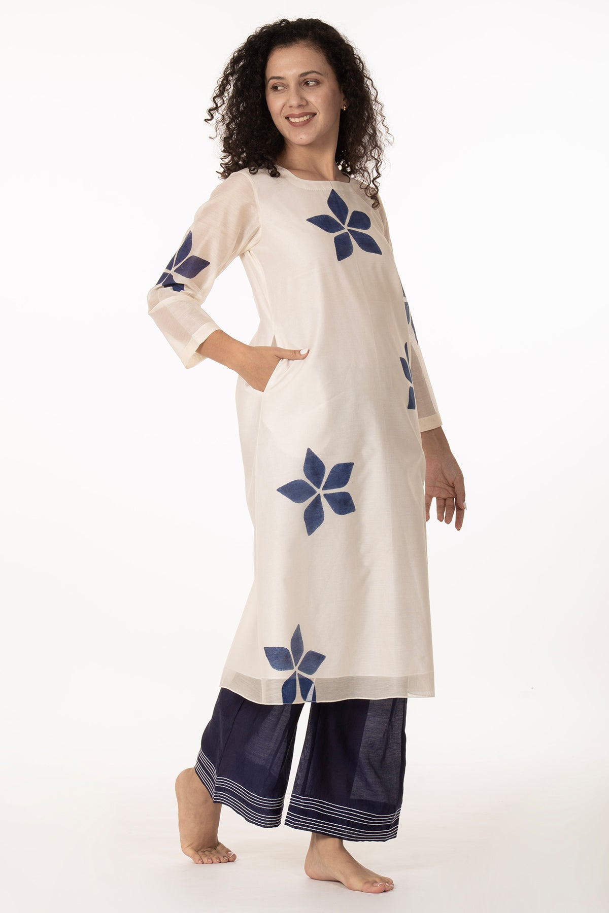 Ivory Blue Chanderi Kurta Pants