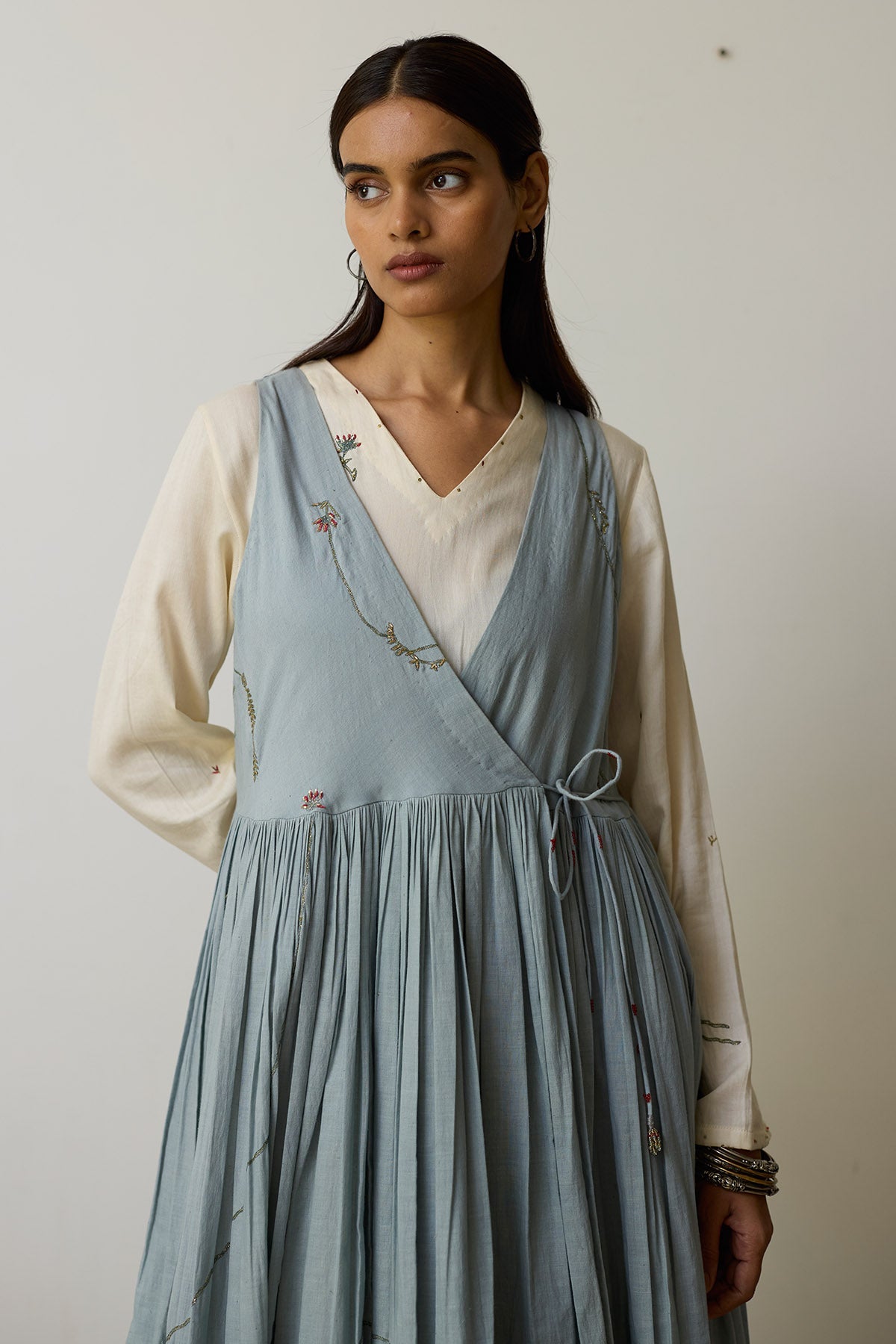 Buy Ivory & Blue Dabka Angrakha Set for women by Rhua India online available at scrollnshops