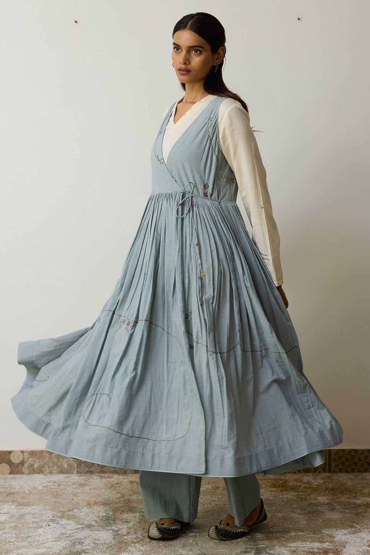 Ivory & Blue Dabka Angrakha Set