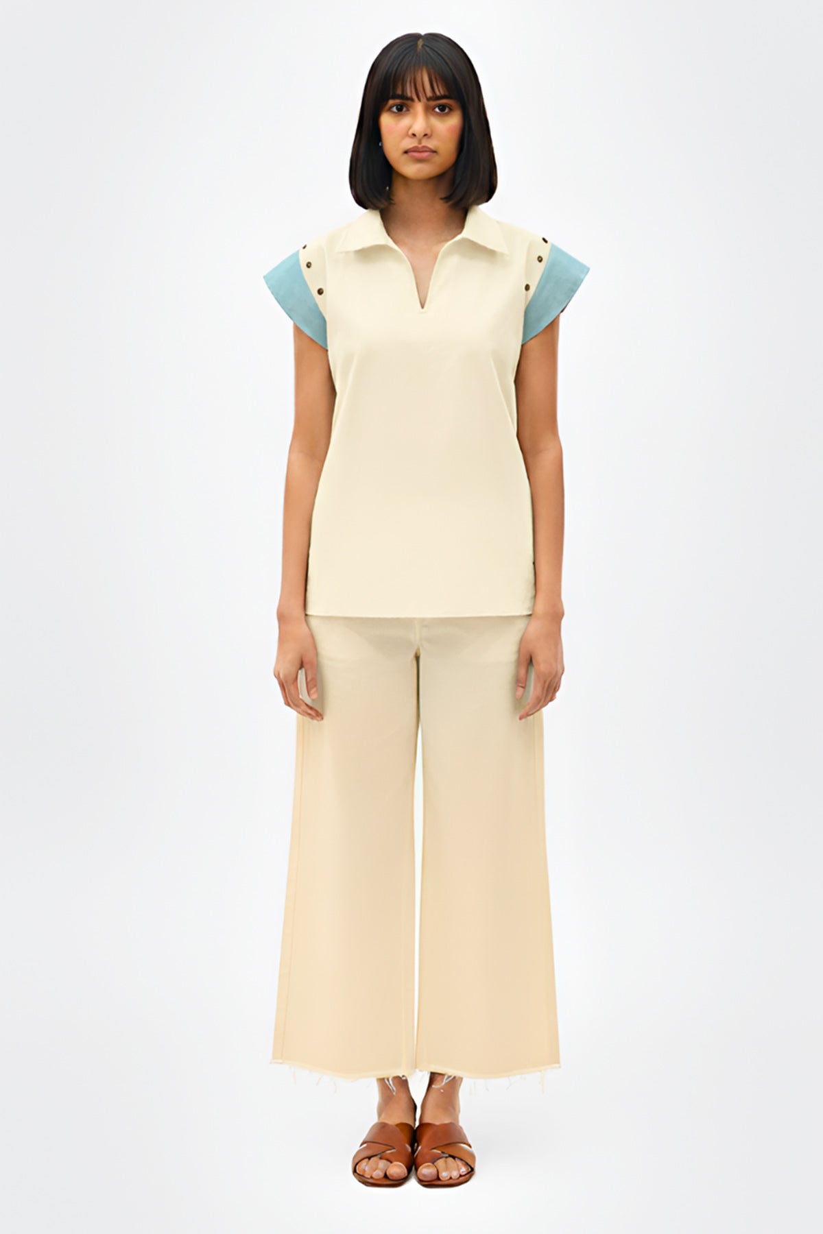 Buy Ivory & Blue Twill Co-ord Set for women by Neora online available at scrollnshops