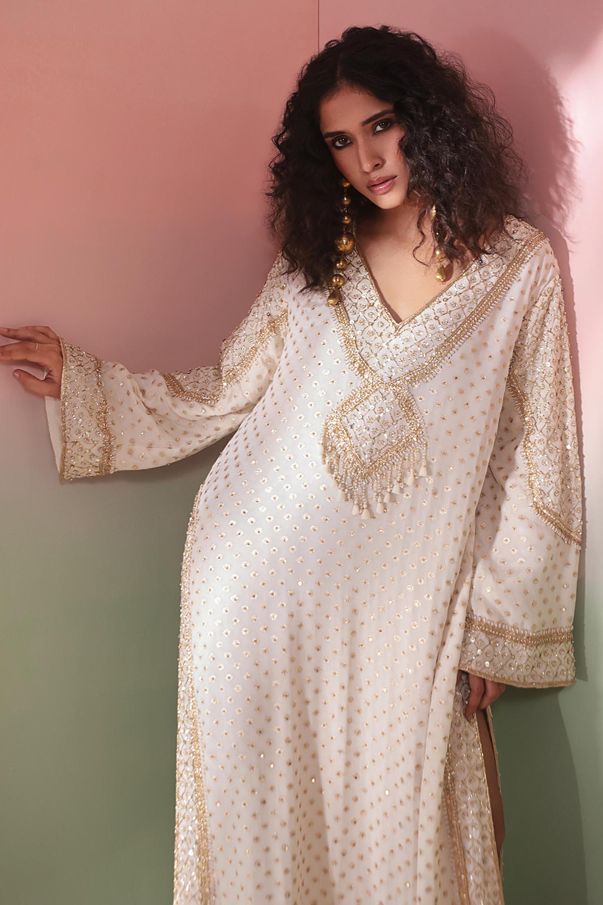 Ivory Buti Embroidered Kaftan