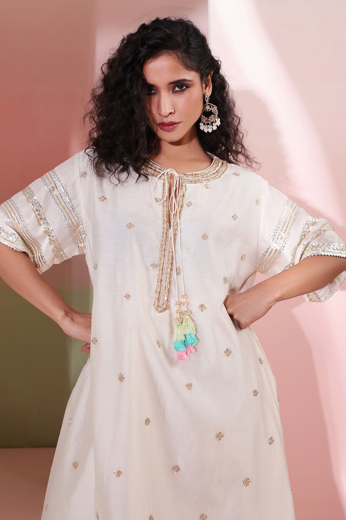 Ivory Chanderi Beads Kurta Set