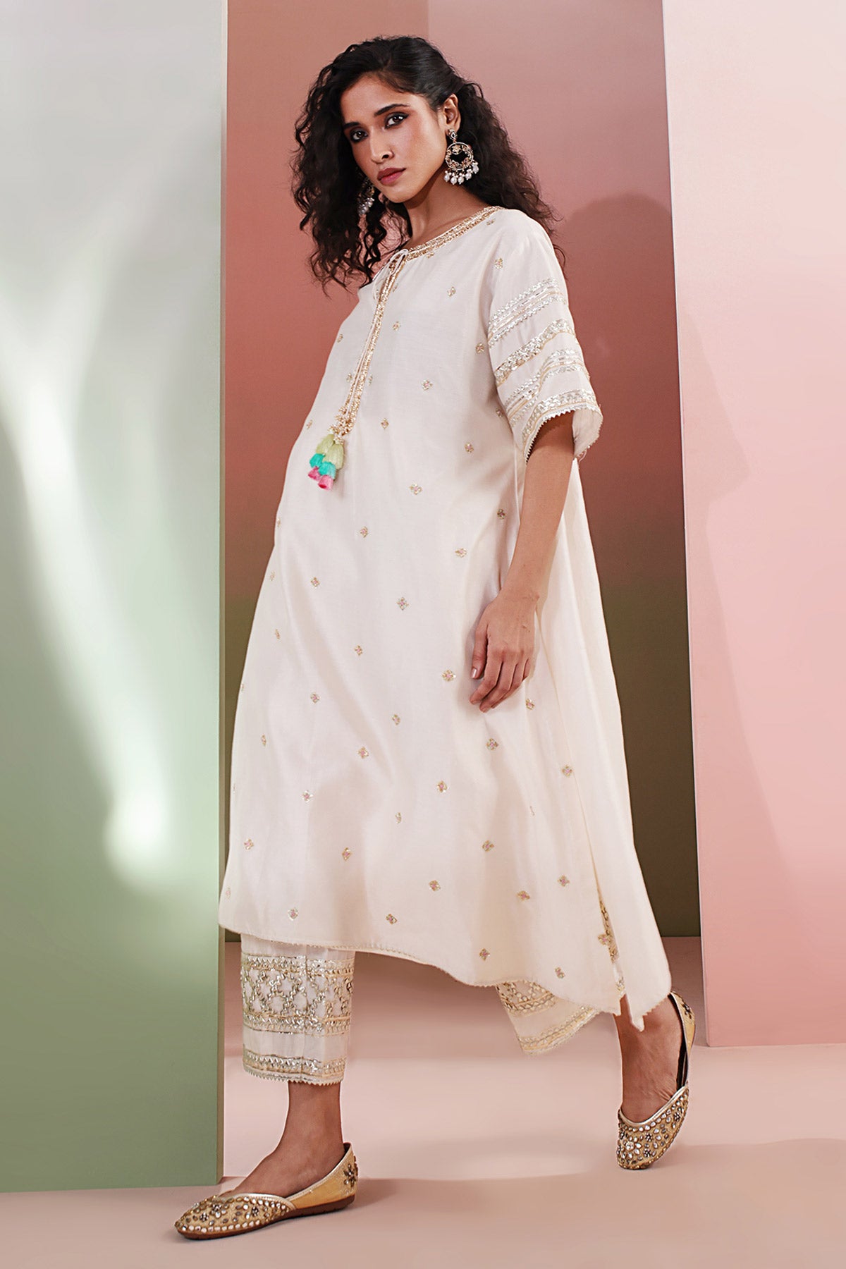 Ivory Chanderi Beads Kurta Set