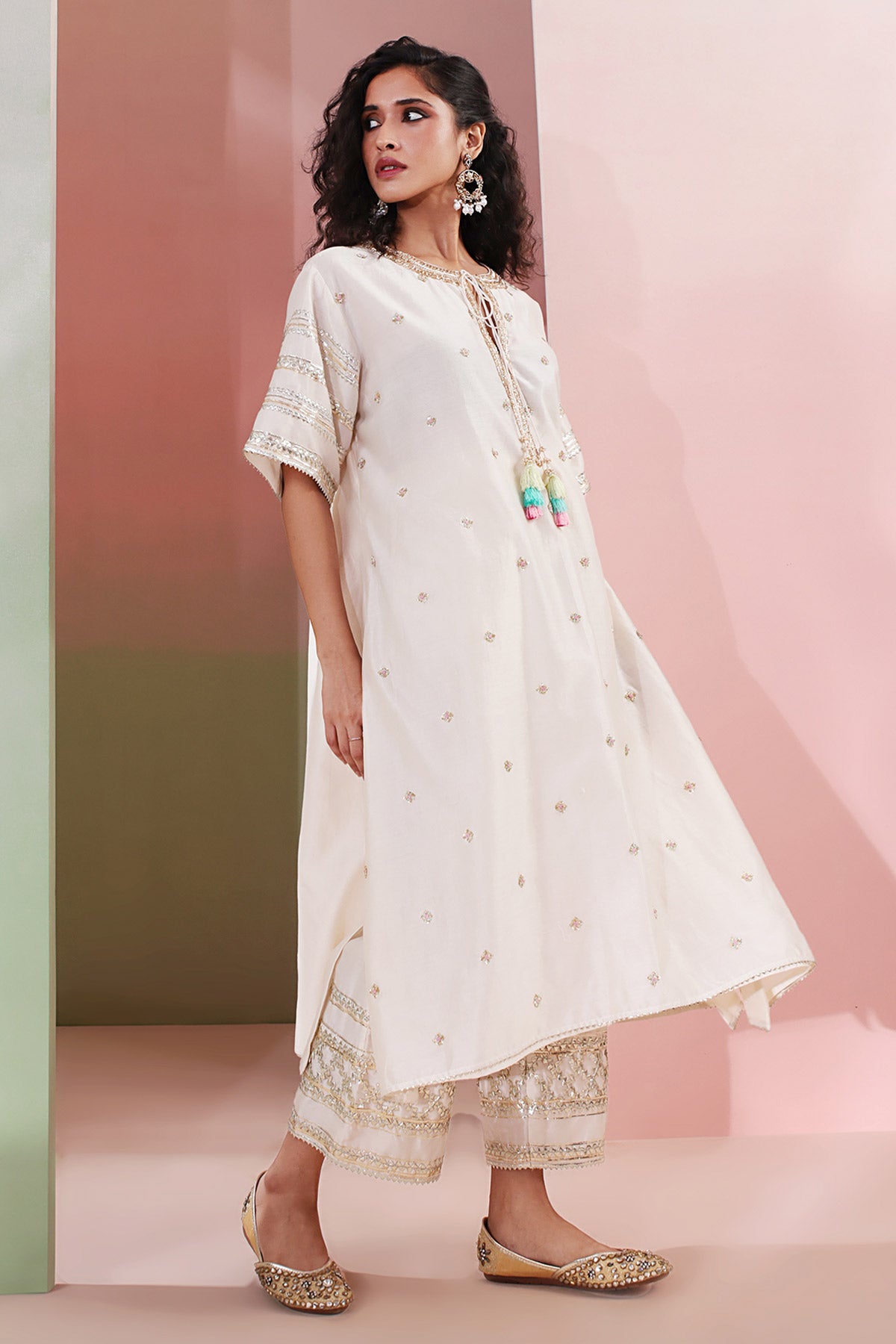 Ivory Chanderi Beads Kurta Set