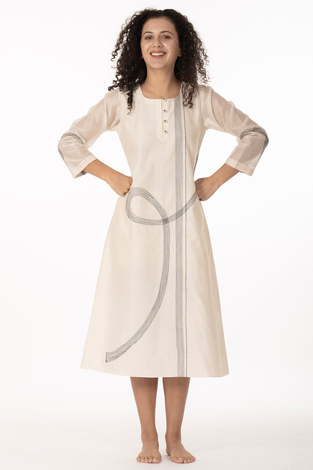 Ivory Chanderi Embroidery Dress