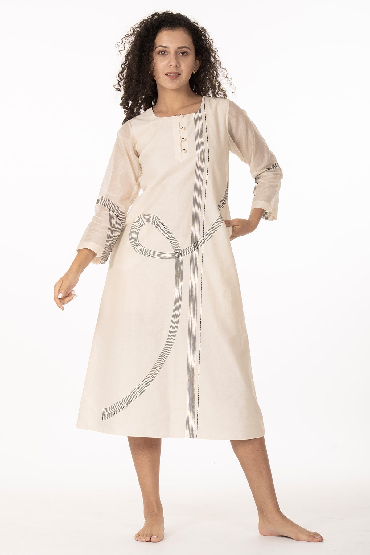 Buy Ivory Chanderi Embroidery Dress for women by Khat Clothing online available at scrollnshops