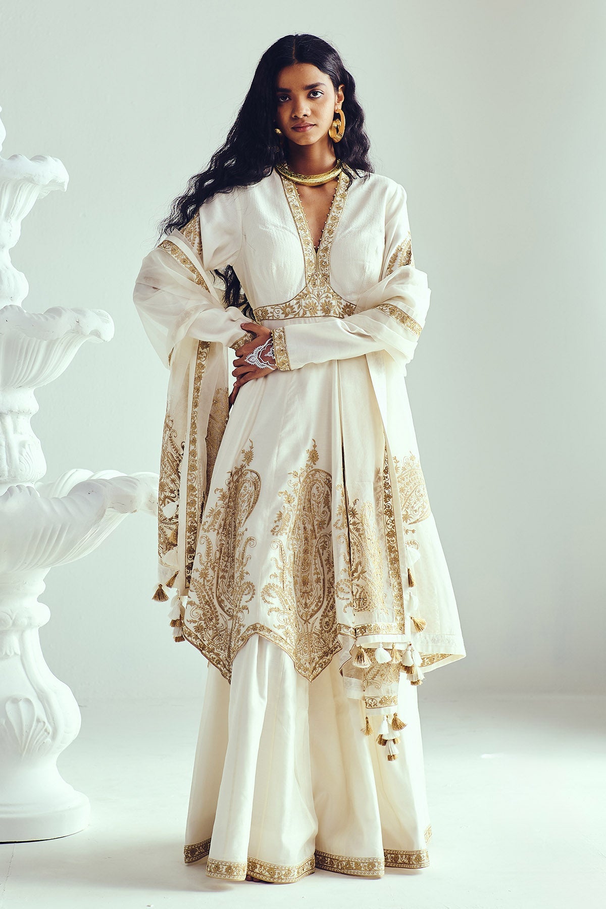 Buy Ivory Chanderi Flared Kurta Set by WABI SABI for Women online at ScrollnShops