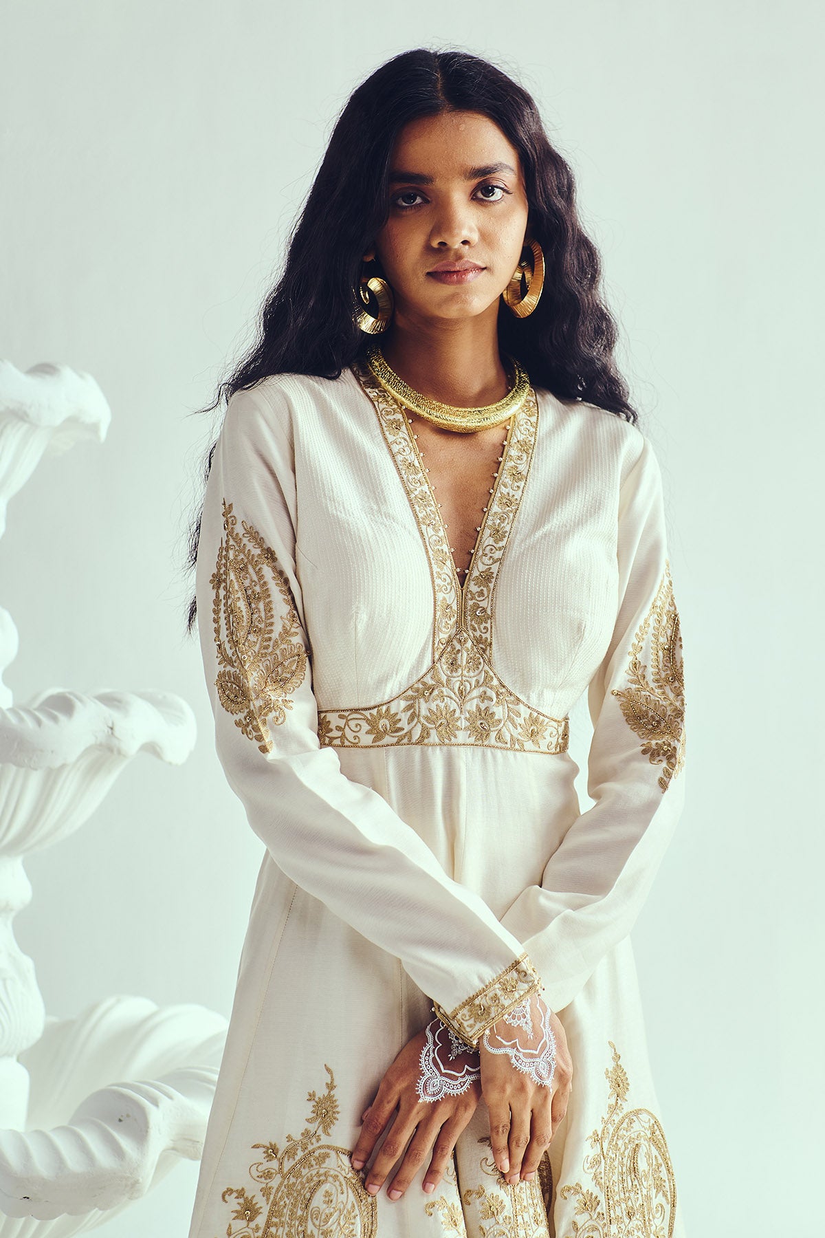 Ivory Chanderi Flared Kurta Set