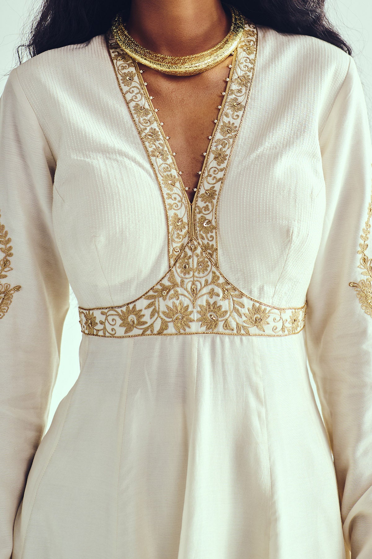 Ivory Chanderi Flared Kurta Set