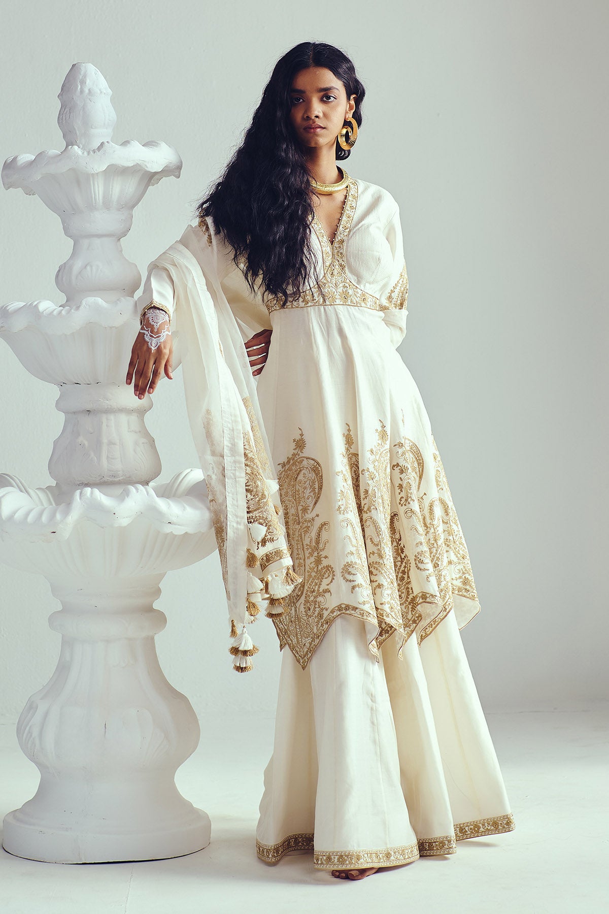 Ivory Chanderi Flared Kurta Set