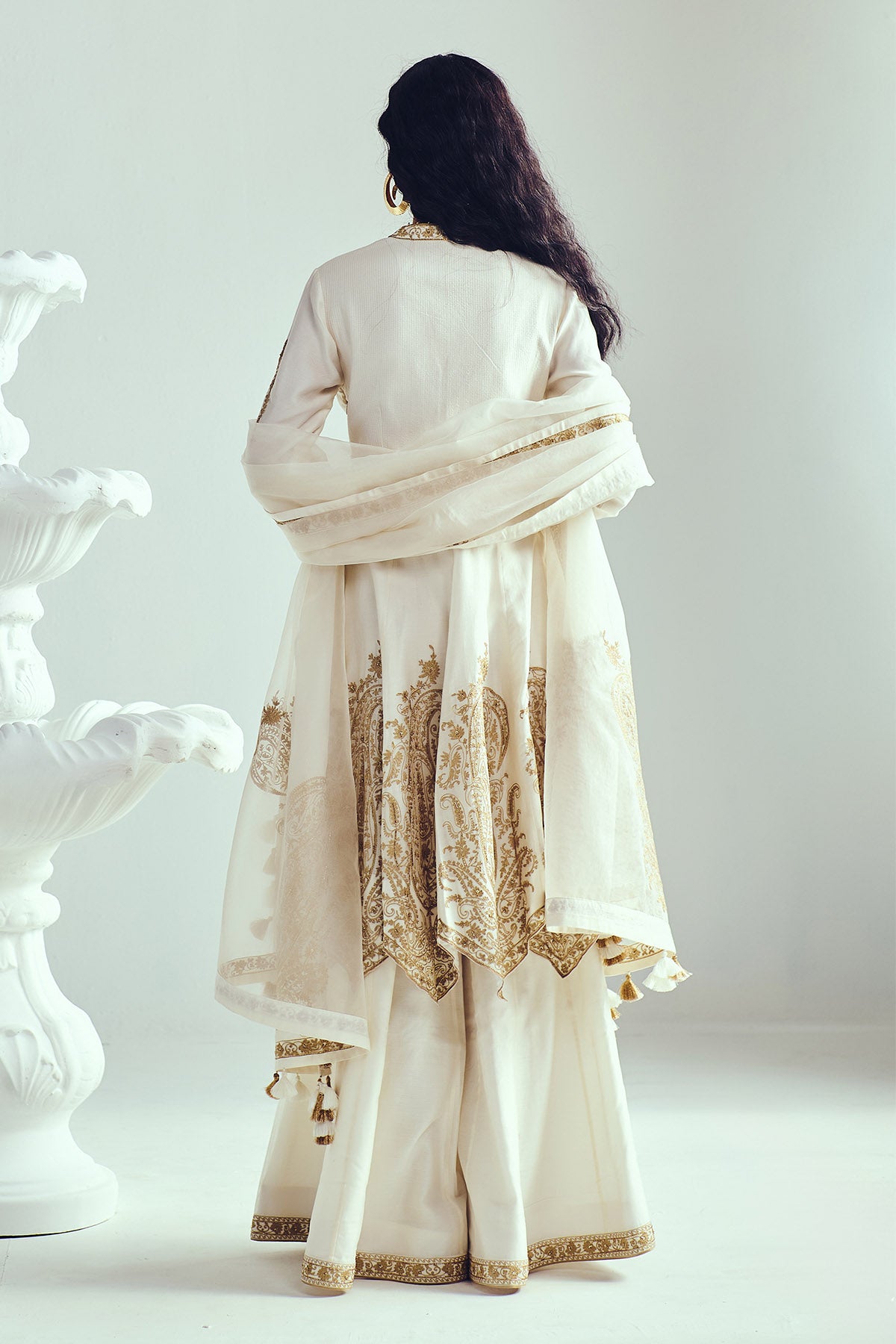 Ivory Chanderi Flared Kurta Set