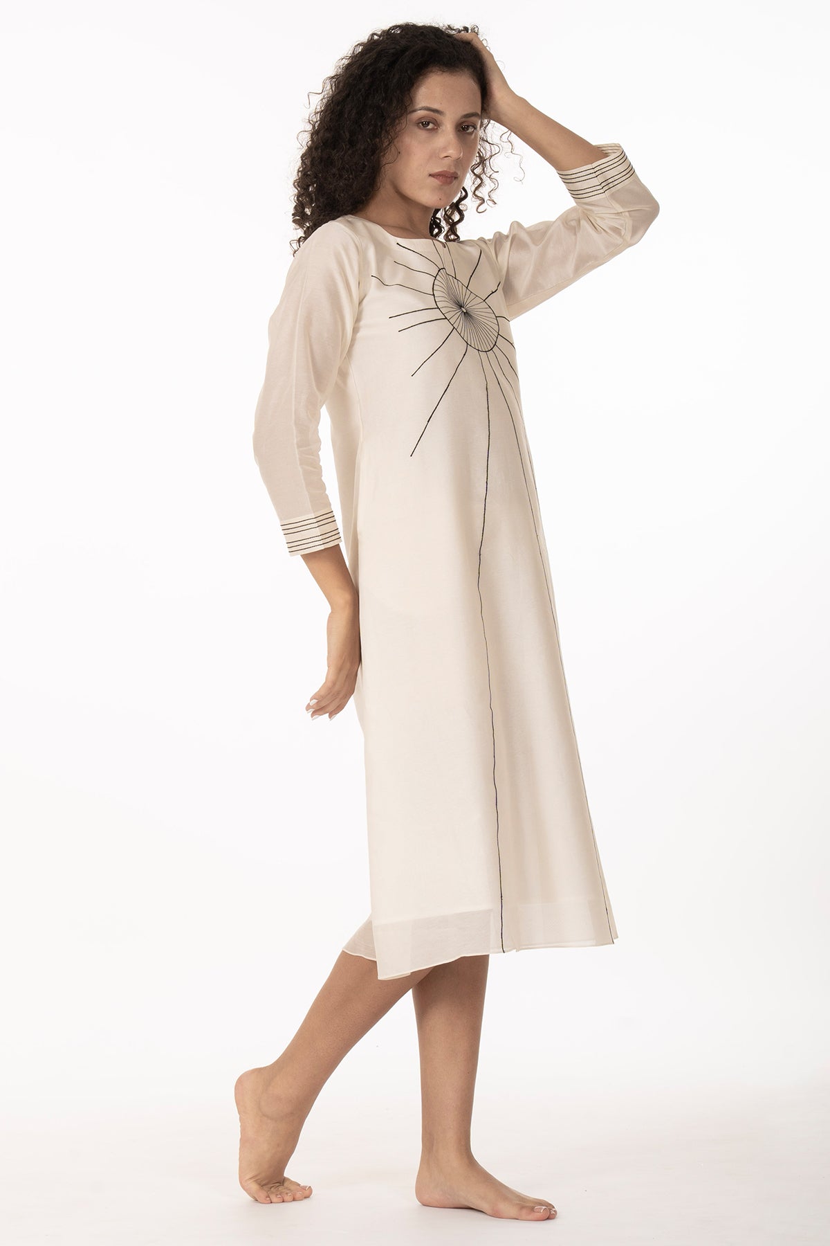Ivory Chanderi Hand Work Dress