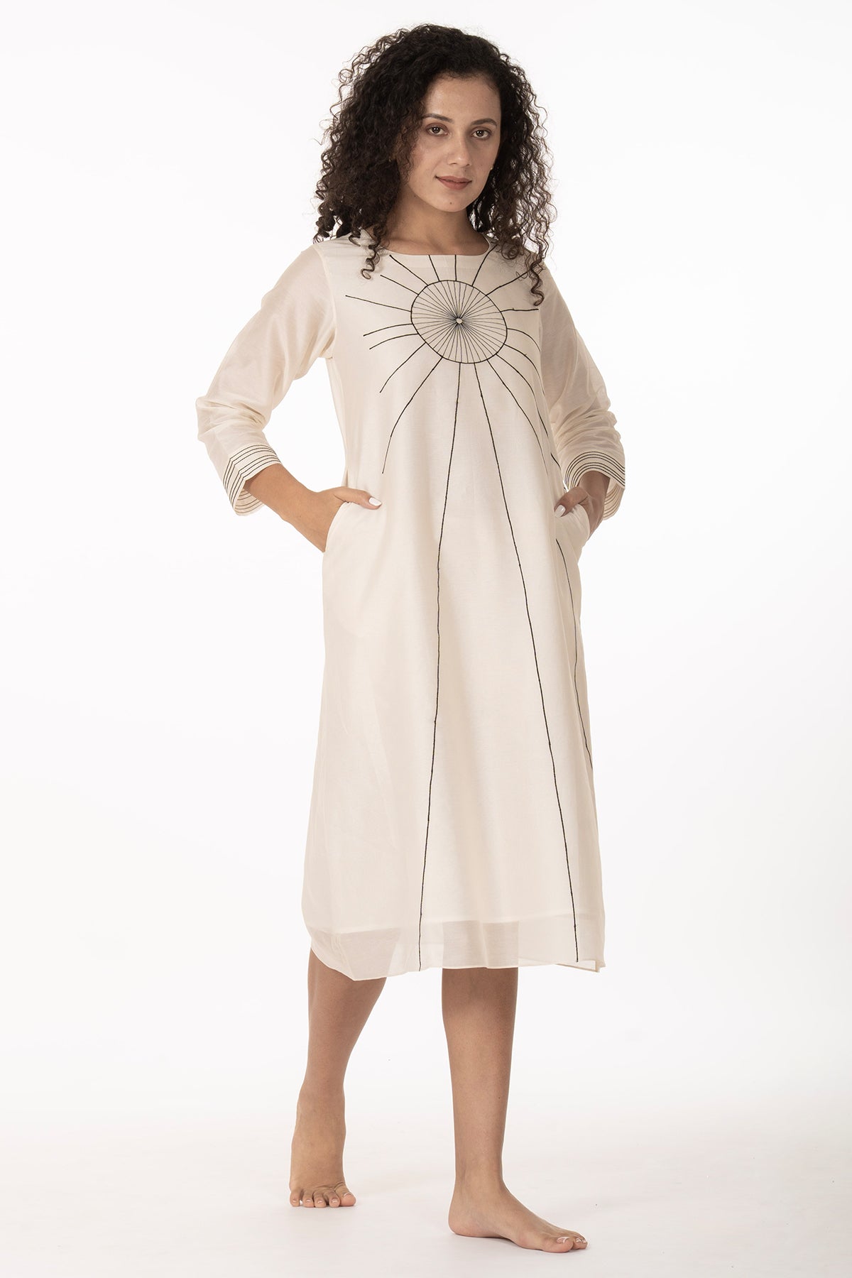 Ivory Chanderi Hand Work Dress