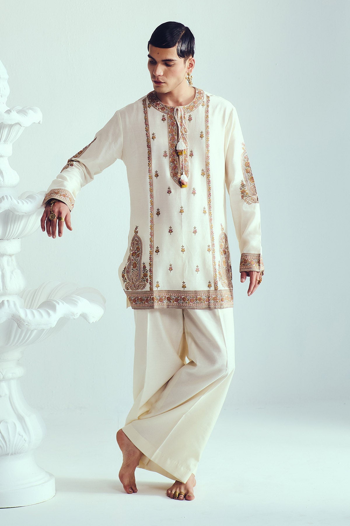 Buy Ivory Chanderi Kurta & Pants by WABI SABI for Men online at ScrollnShops