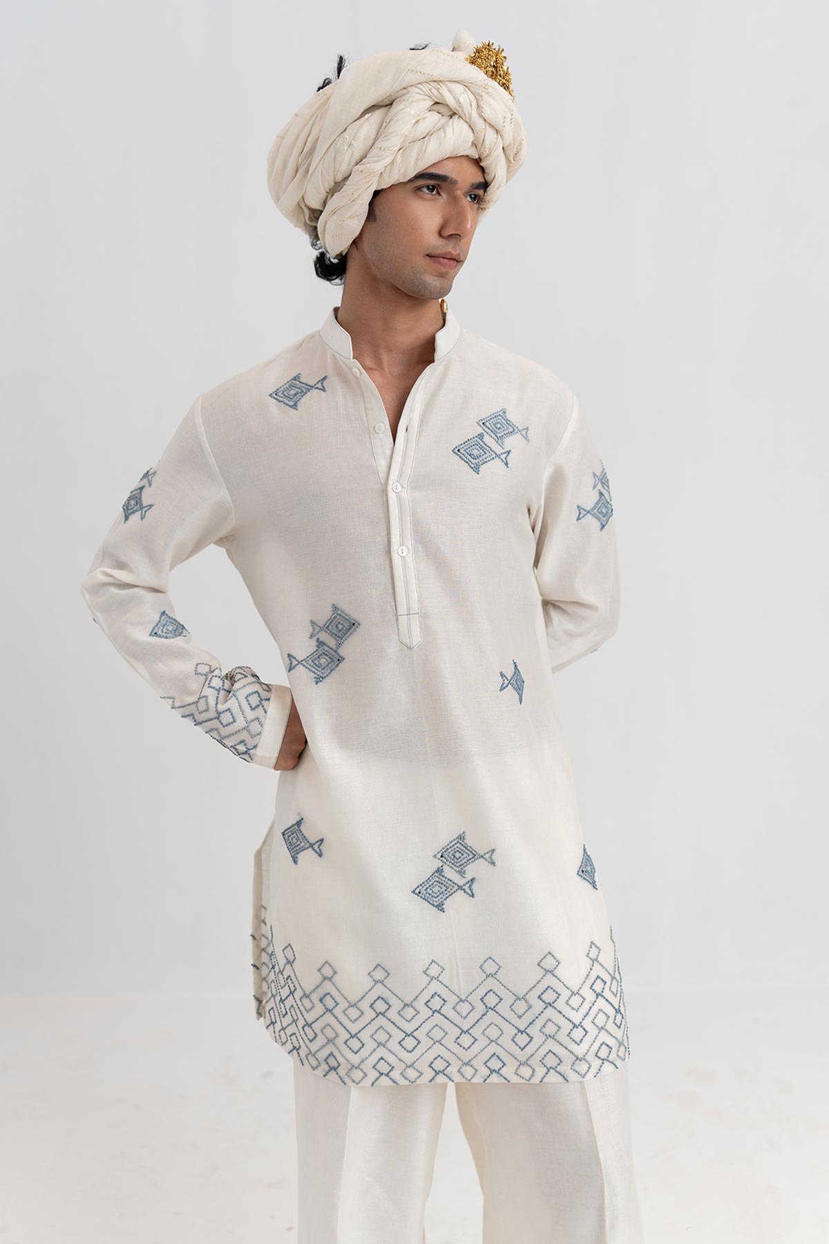 Ivory Handloom Kurta & Pants