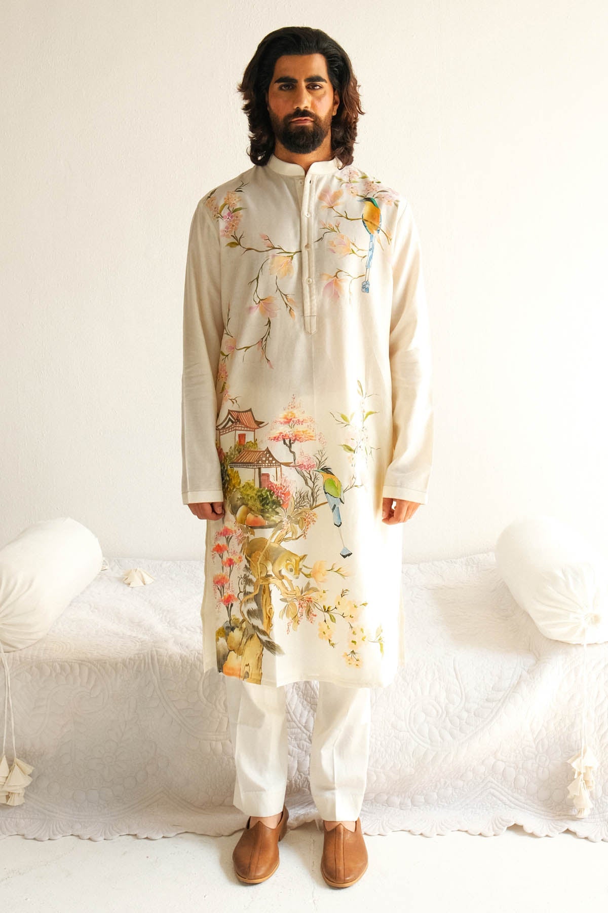 WABI SABI Ivory Chanderi Kurta & Pyjama for men online at ScrollnShops