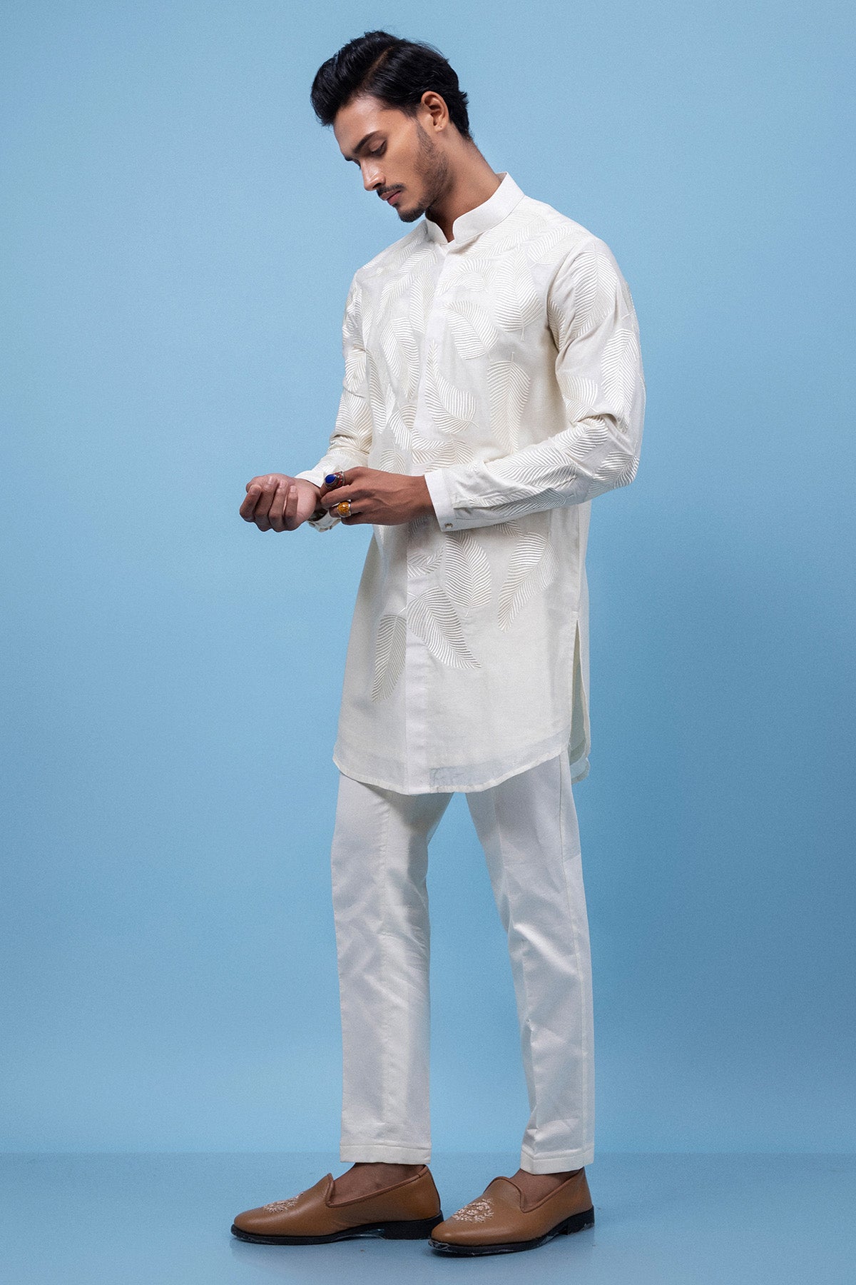 Ivory Chanderi Leaf Motif Kurta