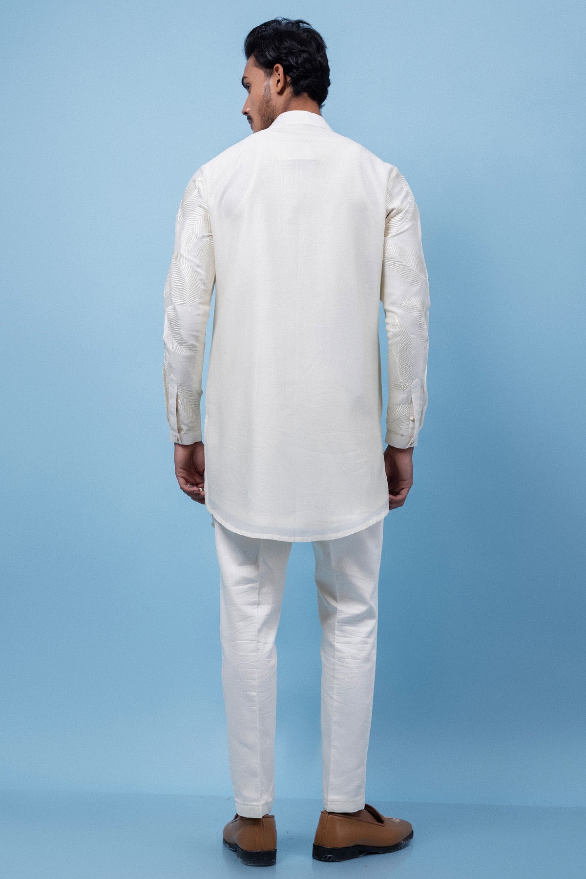Ivory Chanderi Leaf Motif Kurta