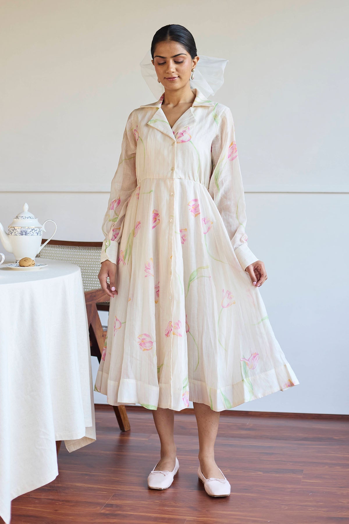 Buy Ivory Chanderi Midi Jacket Dress by Juanita by Shubhda for women online at ScrollnShops