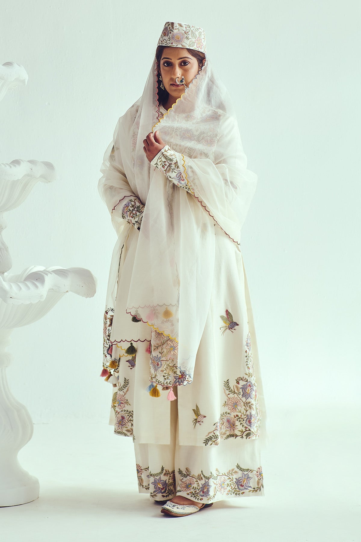Ivory Chanderi Resham Kurta Set