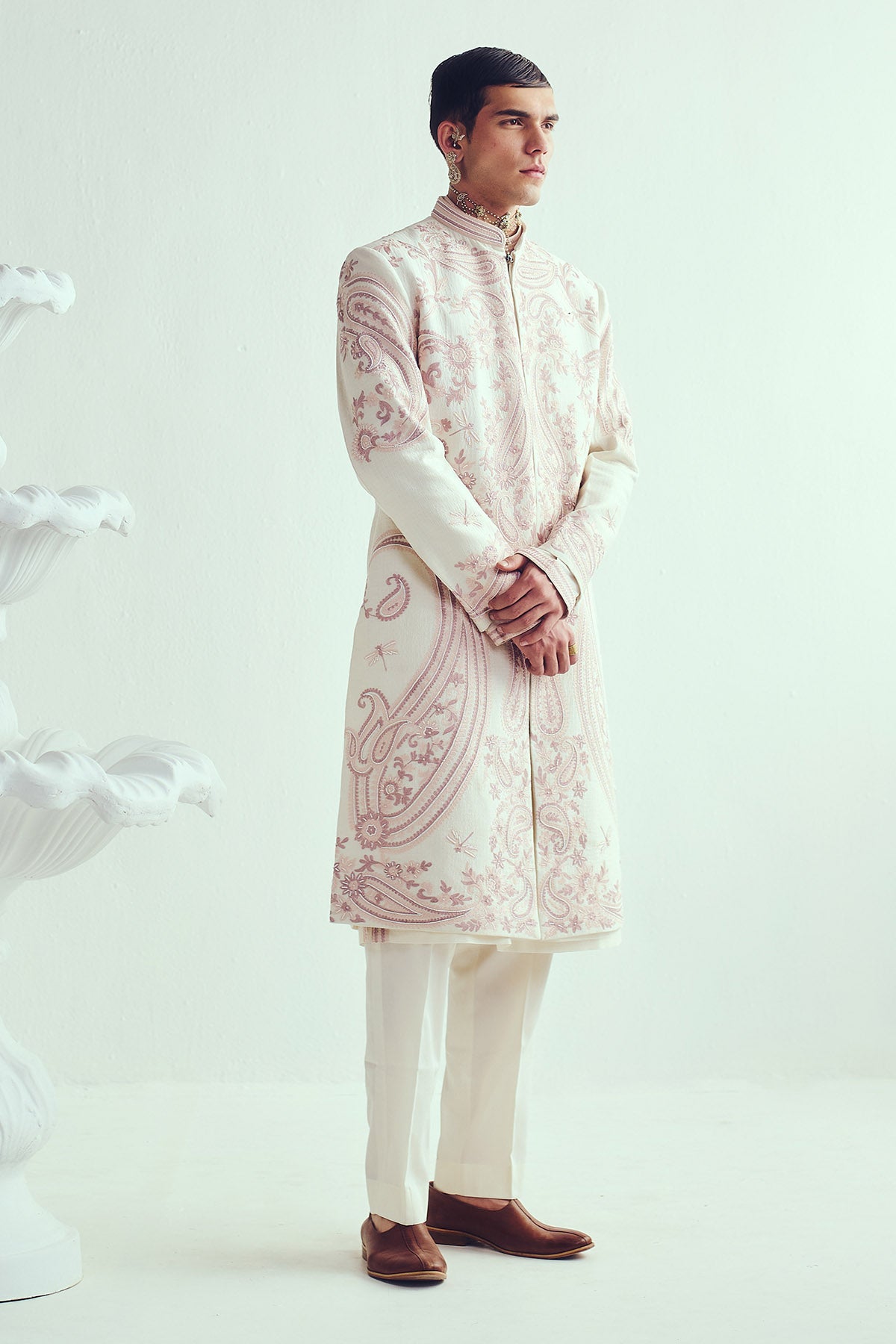 Ivory Chanderi Sherwani Set