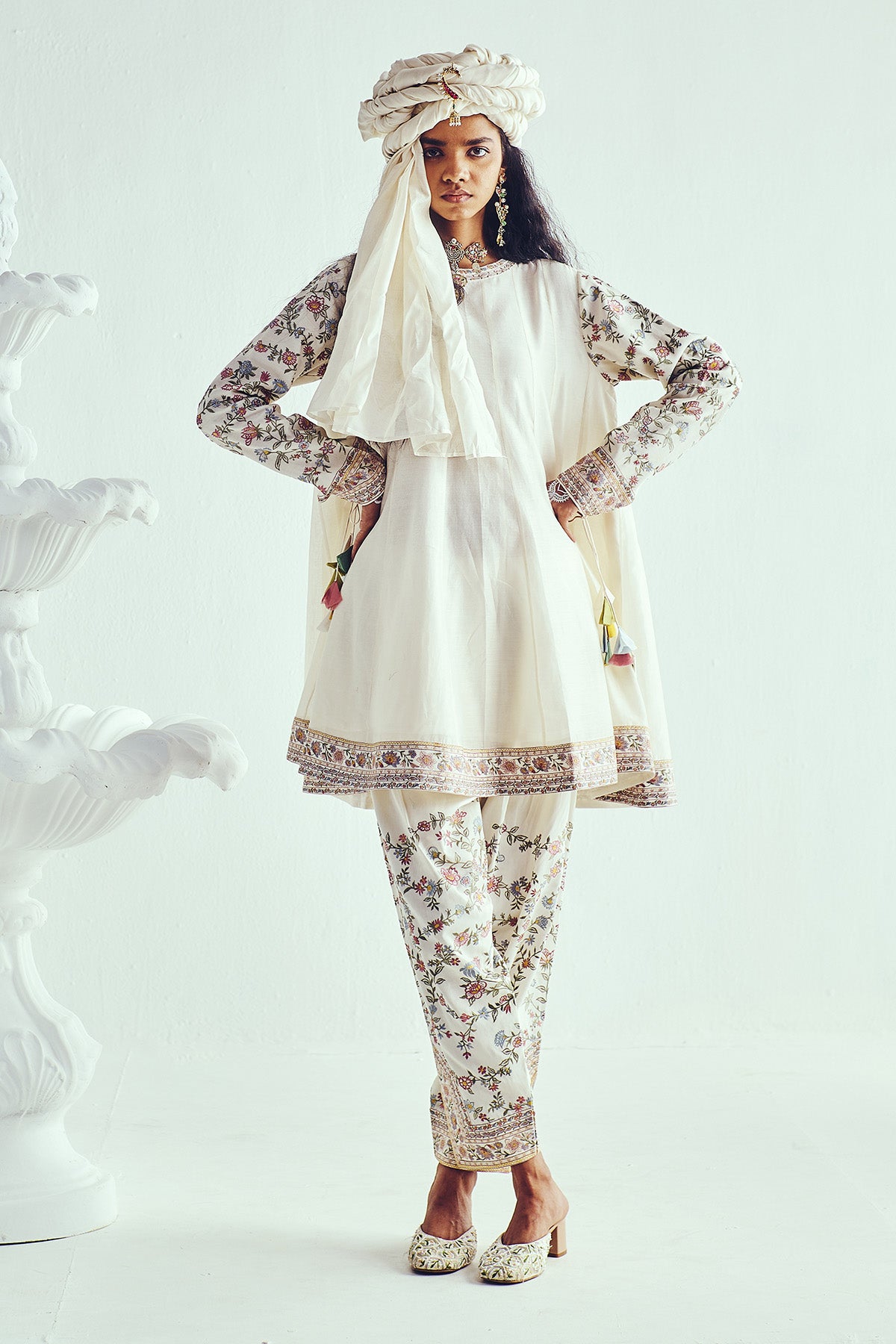 Ivory Chanderi Short Kurta Set