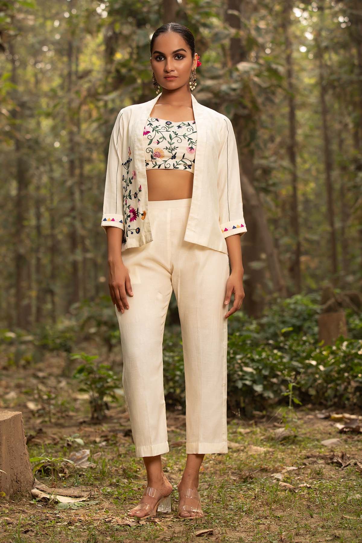 Buy Ivory Chanderi Silk Jacket Set by Richa Chhabra Malhotra for women online at ScrollnShops